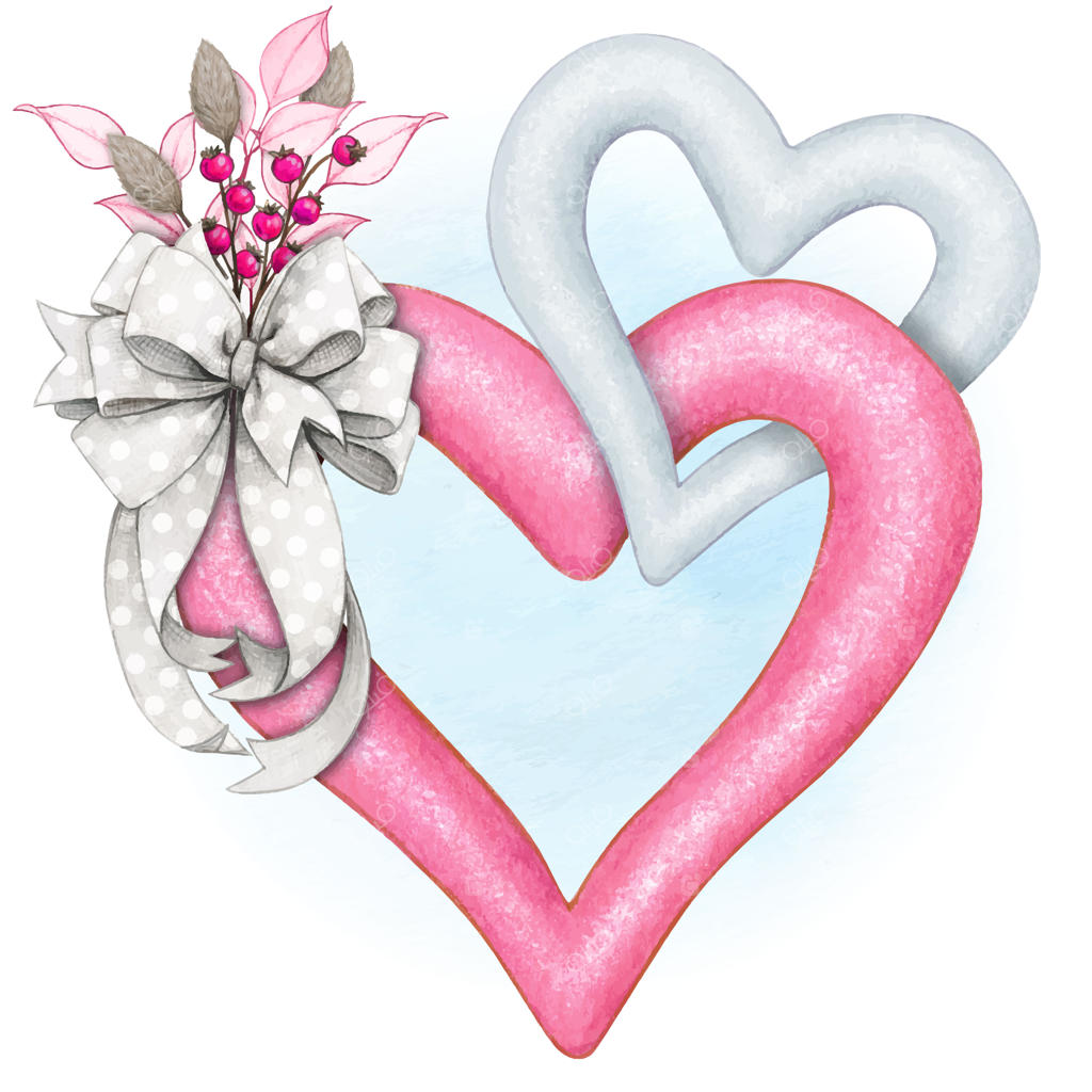 قلب‌های متصل تزیینی با پاپیون آبرنگی