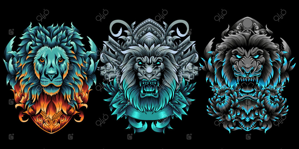 مجموعه طرح‌های سر شیر تزیینی با رنگ‌های نئونی