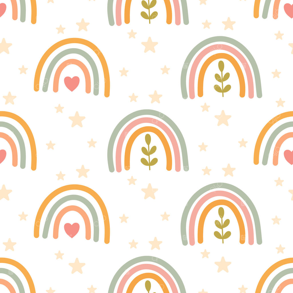 طرح رنگین‌کمان با قلب‌ها و گیاهان