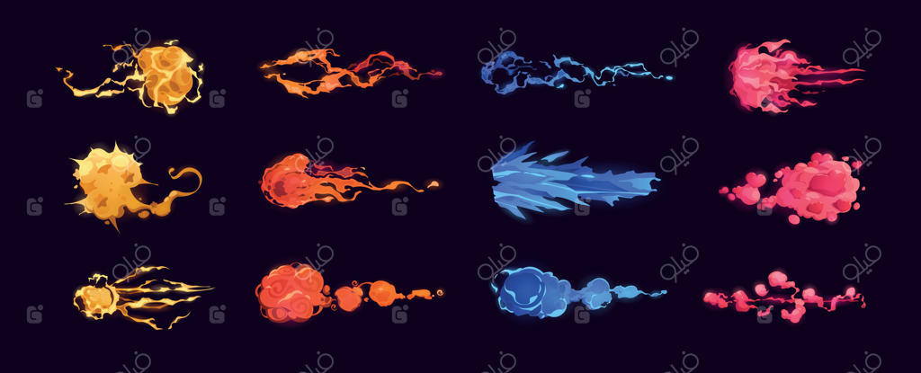 پرتوهای تفنگ لیزری: جلوه‌های قدرت کارتونی، ضربه‌های اسلحه‌ی انرژی، جادوی شلیک و حمله‌های تفنگ پلاسمایی و تشعشع آینده‌نگر. مجموعه‌ی وکتور