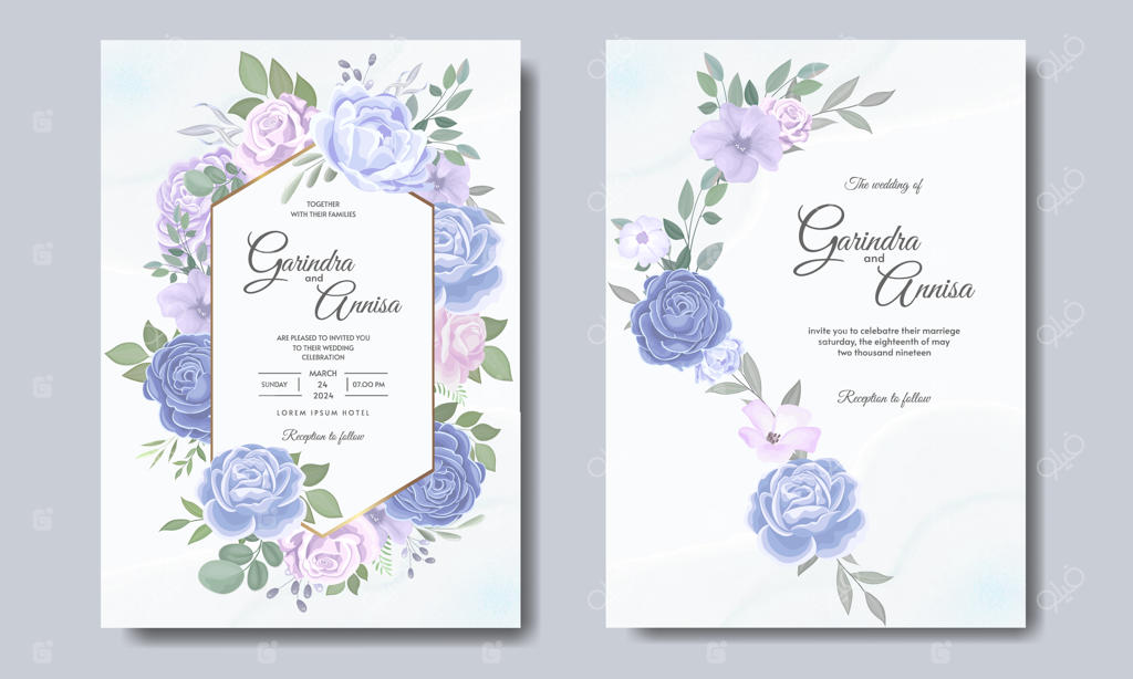 مجموعه قالب کارت دعوت عروسی با طرح برگ‌های گل رنگارنگ و زیبا