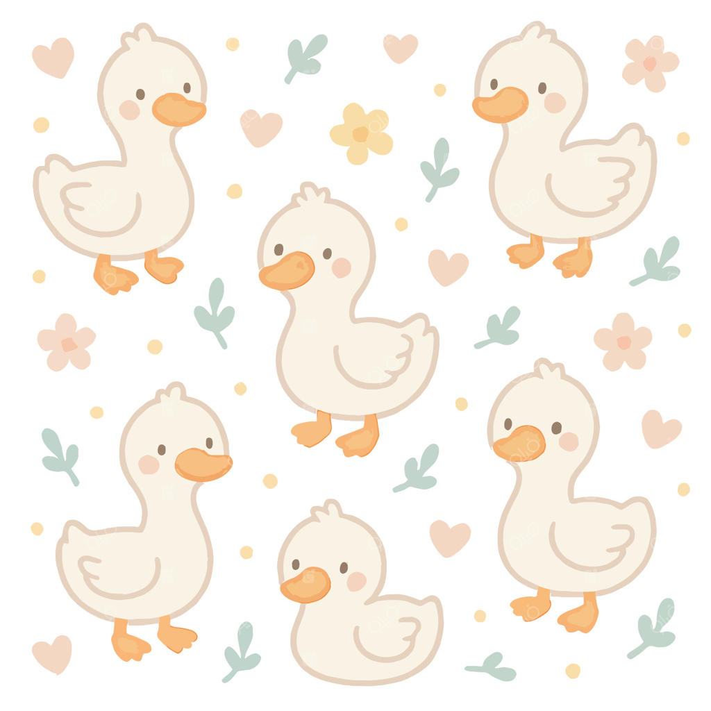 الگوی بدون درز جوجه اردک بامزه با قلب‌ها و گل‌ها