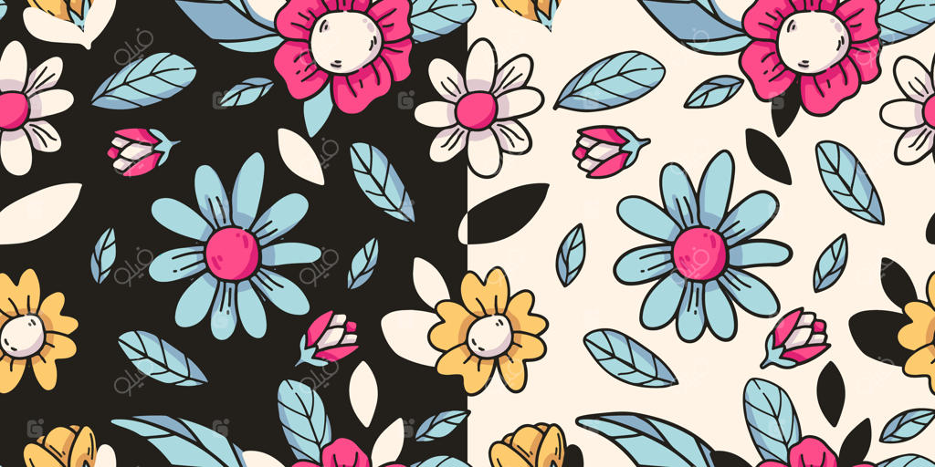 الگوی بدون درز نقاشی کارتونی گل‌ها