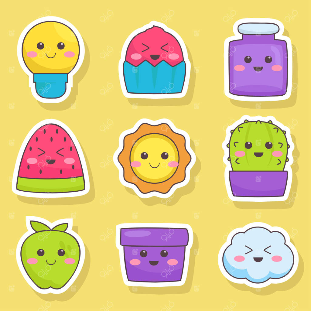 مجموعه‌ای از مدال‌های استیکری بامزه و مد روز به سبک وینتیج با دسرها و آب‌نبات‌های کارتونی - تصویر وکتور