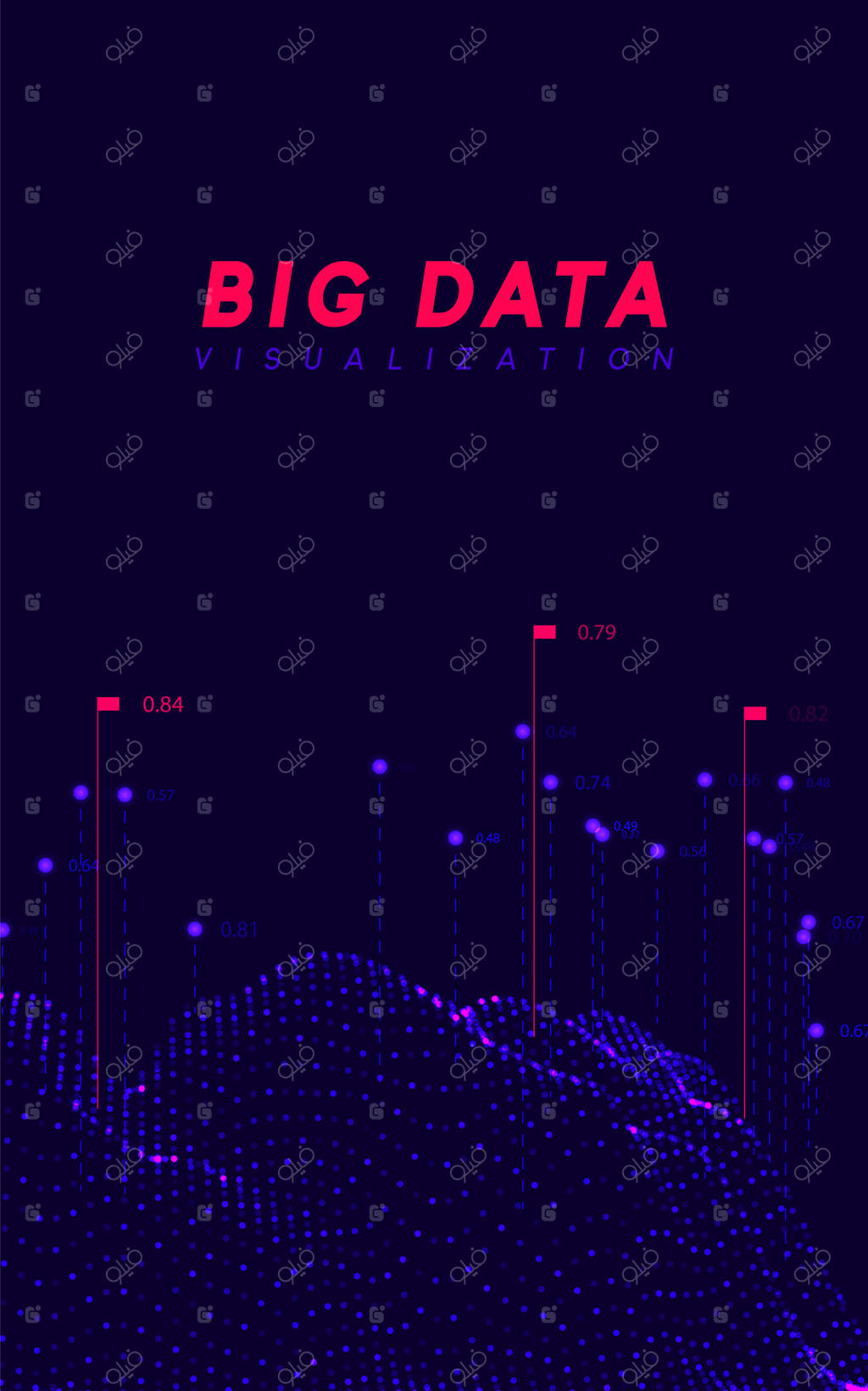 تصویرسازی کلان‌داده. فناوری موج اطلاعات. پس‌زمینه انتزاعی آینده نگر از داده‌های دیجیتال بزرگ. محاسبه و پردازش داده‌های تحلیلی. تصویرسازی برداری