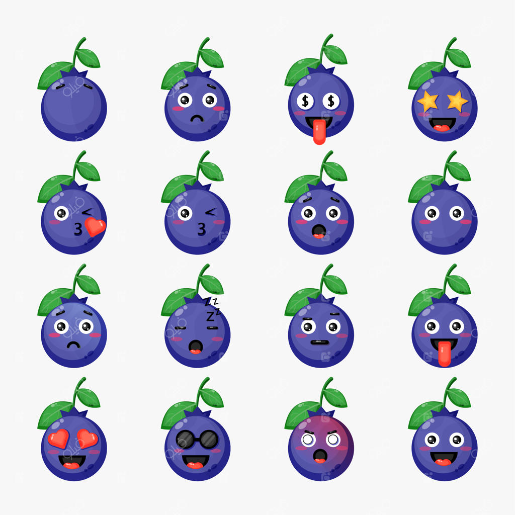 مجموعه‌ای از زغال‌اخته‌های بامزه با ایموجی‌ها