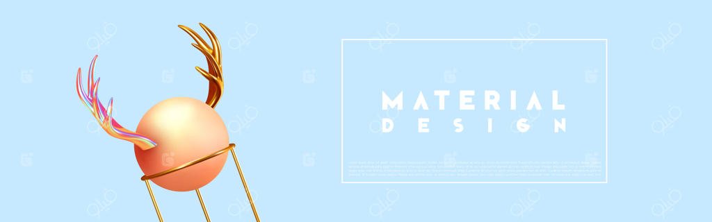 پس‌زمینه انتزاعی با طراحی مینیمال و اشکال سه‌بعدی. رندر واقع‌گرایانه اشیا. پوستر طراحی خلاقانه و هنر مینیمال مدرن. شاخ‌های طلایی گوزن، کره و توپ. تصویرسازی وکتور.