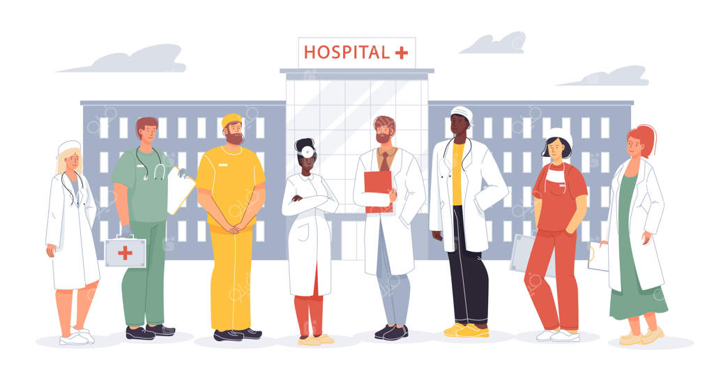 تیم حرفه‌ای پزشکان، پرستاران و کارکنان بیمارستان