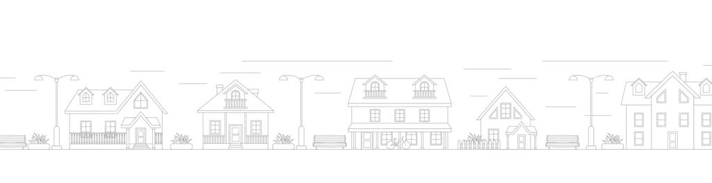 طرح خطی منظره شهری. نمای مرکز شهر با آسمان‌خراش‌های مرتفع. قالب پانورامای معماری شهری. تصویرسازی خطی و ایزوله ساختمان‌های دولتی. وکتور زندگی شهری.