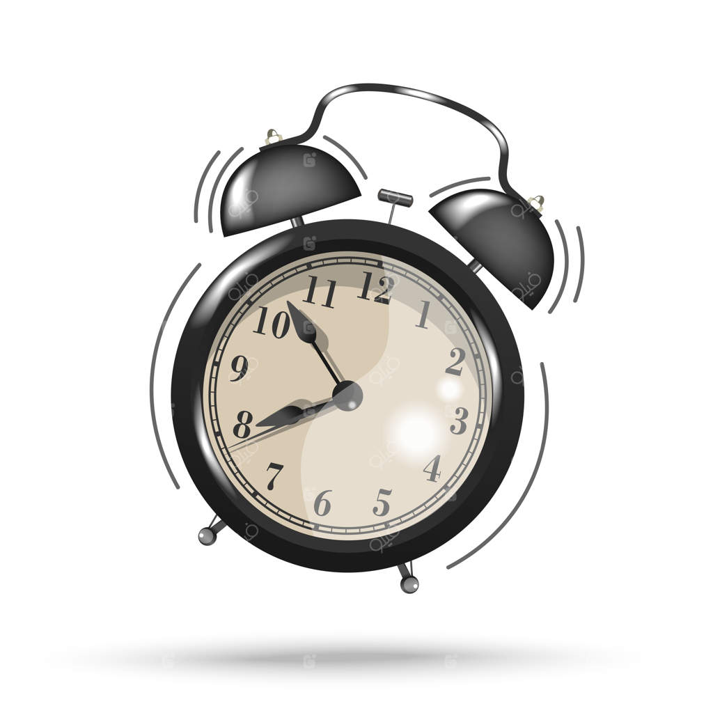 آیکون ساعت زنگ‌دار مشکی بر روی پس‌زمینه سفید. زمان بیدار شدن