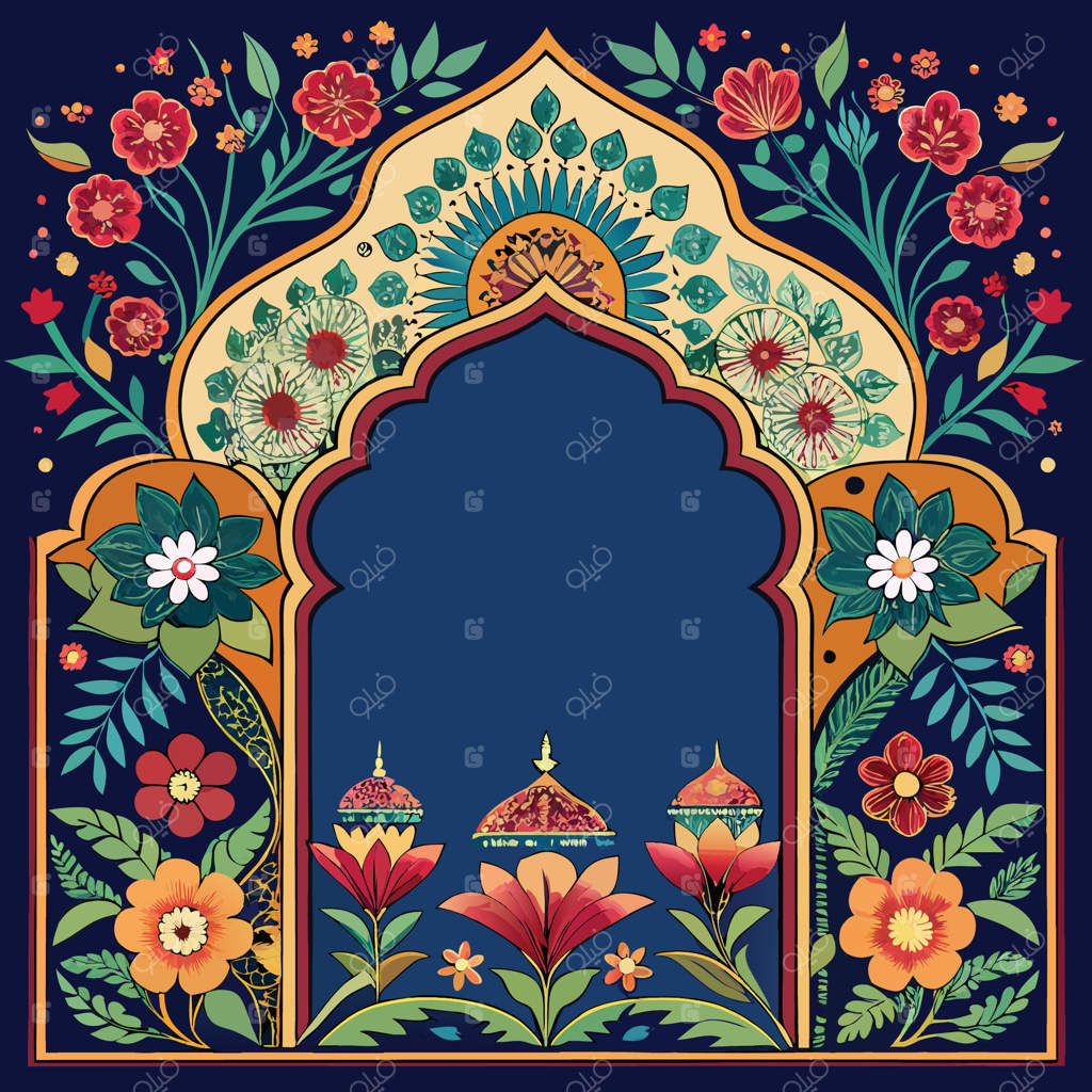 طراحی گل‌دوزی باغ مغولی پیچیده که فرهنگ سنتی هند را نمایش می‌دهد