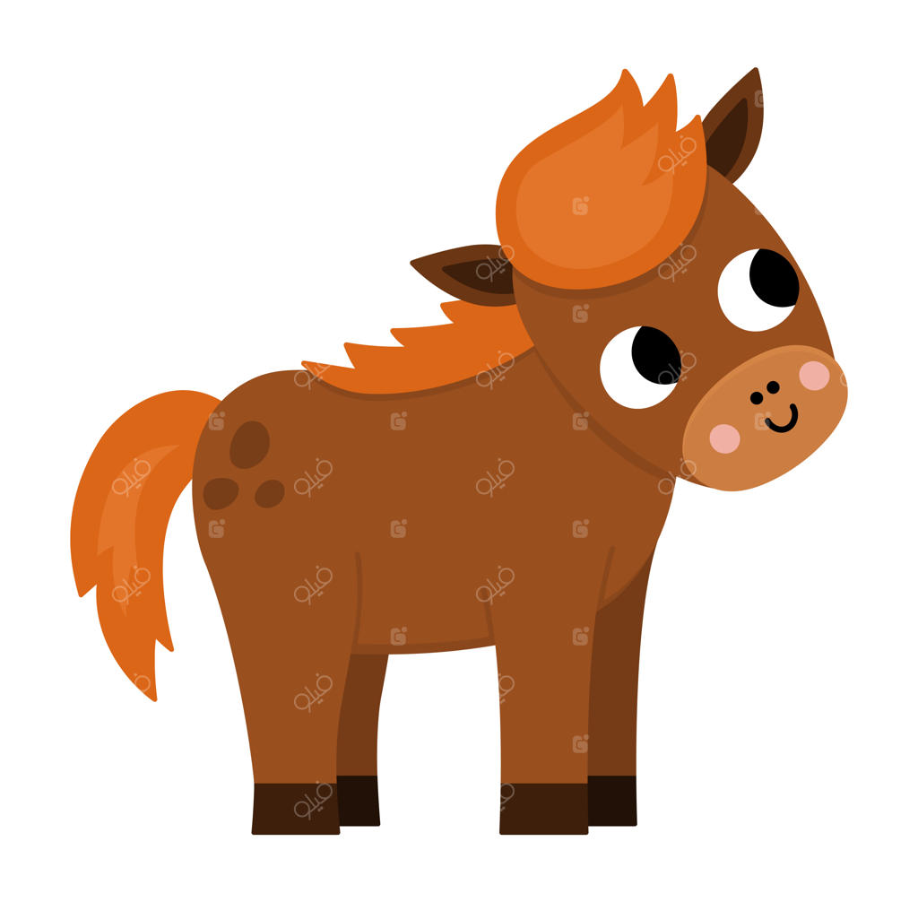 ایکون کره اسب کارتونی بامزه - تصویر اسب کوچک برای کودکان، حیوانات مزرعه ای کودکانه، طرح رنگی و شاد برای بچه‌ها