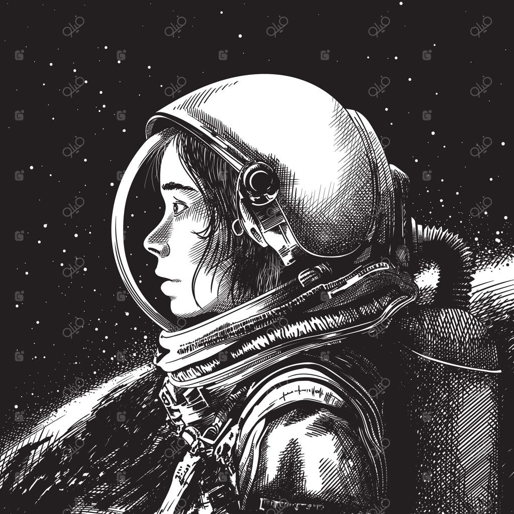 دختری جوان در لباس فضانوردی در فضا در مقابل سیاره زمین