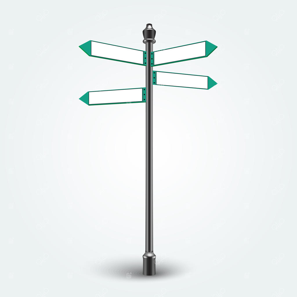 تابلوهای راهنمایی خالی و بدون جهت در زمینه‌ای ایزوله شده