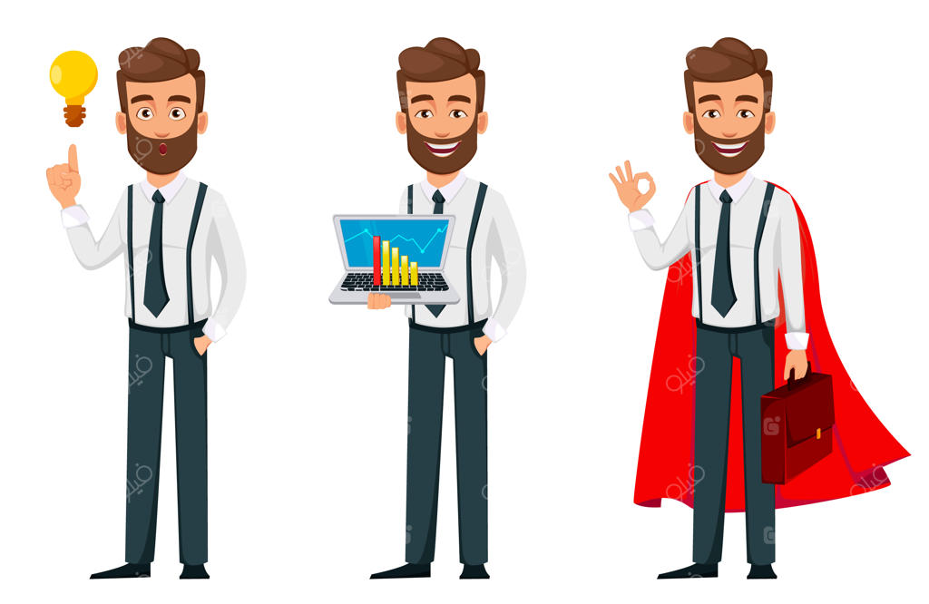 شخصیت کارتونی تاجر: مجموعه‌ای از سه حالت مختلف