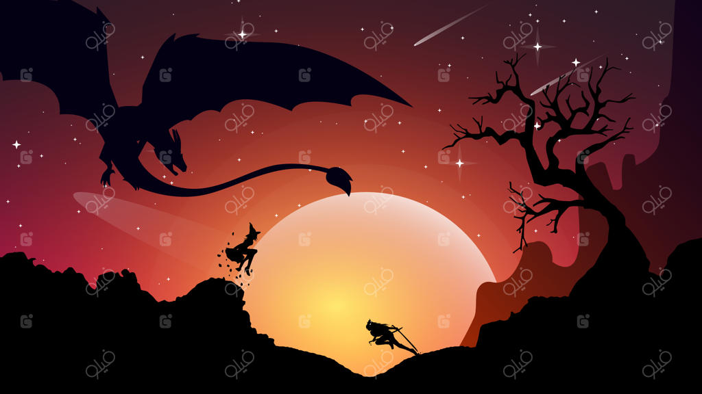 نبرد سامورایی ژاپنی با جادوگر و اژدها
