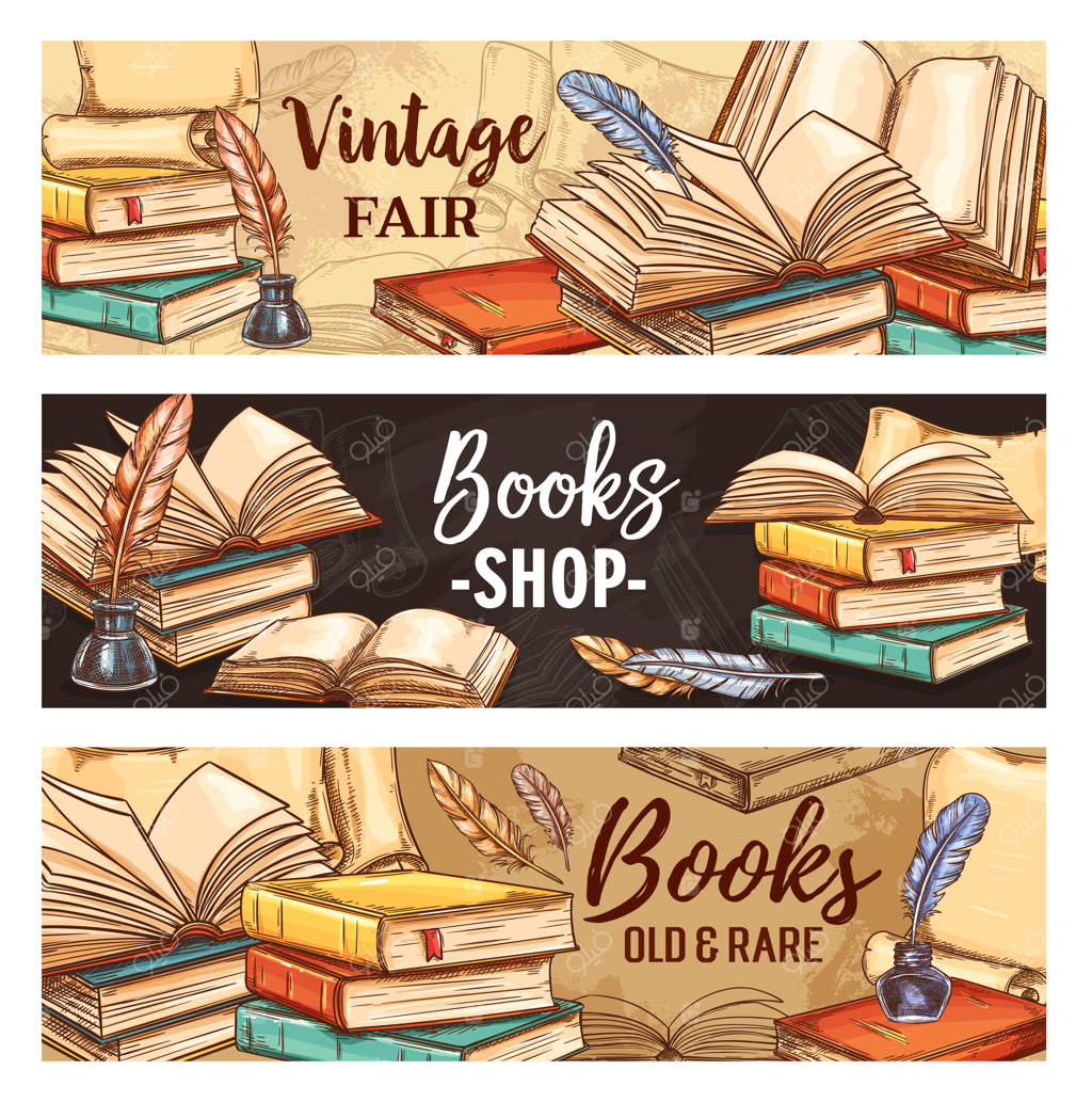 کتاب‌های قدیمی، قلم پر، دوات و طومار کاغذی