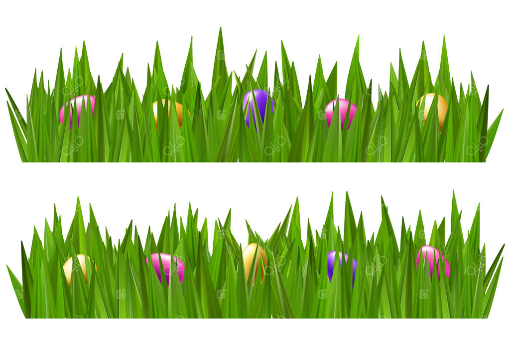 تخم‌مرغ‌های شکلاتی رنگارنگ در میان چمن‌زار سبز: جستجوی شکلات‌ها در عید پاک. جشن شادی کودکان در دشت بهاری. بنری سه‌بعدی با حاشیه. تبریک از باغ در هوای آزاد با ایده هدیه‌ای دوست‌داشتنی. آسمان آبی و ابری.