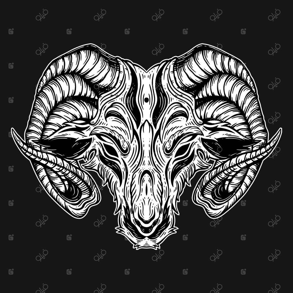 طراحی دستی سر بز و بره هیولایی با تکنیک هاشور و سبک دارک آرت