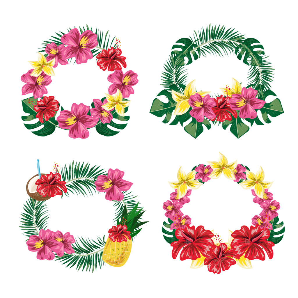 برچسب‌های مجموعه‌ای از گل‌های برگ‌های گرمسیری.