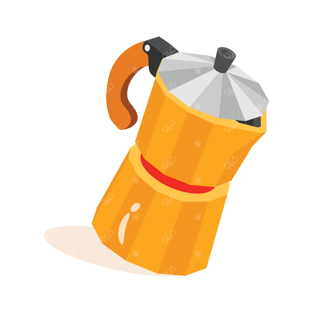 تصویری زنده و ایزومتریک از قهوه‌‌ساز موکا نارنجی زرد، محبوب ایتالیایی‌ها