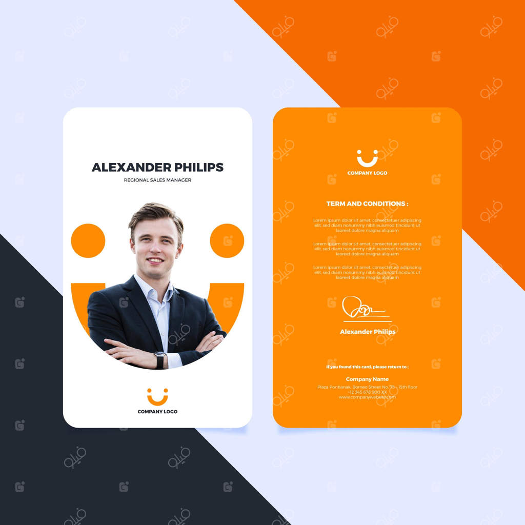 قالب کارت شناسایی عمودی، جلو و پشت