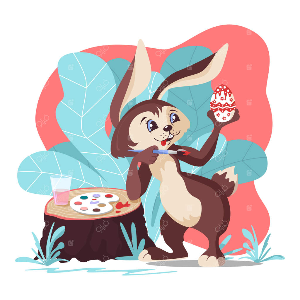 هنرمند خرگوش با اشتیاق تخم‌مرغ‌های عید پاک را نقاشی می‌کند