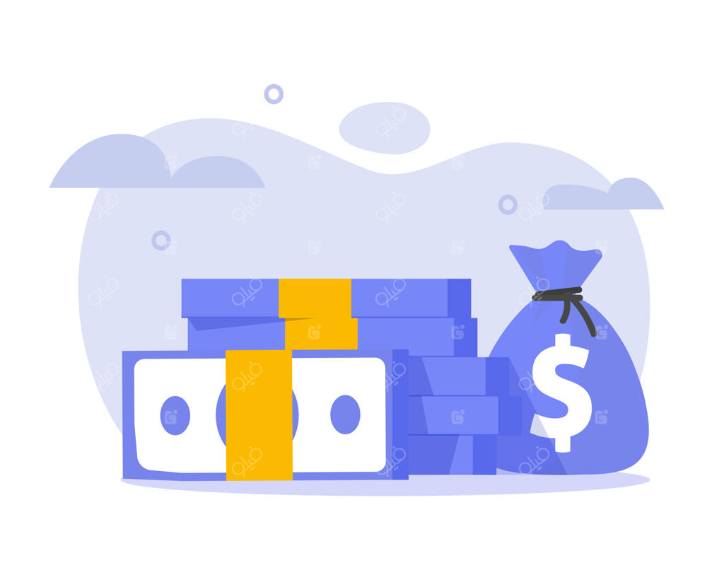 آیکون و تصویرسازی گرافیکی کیسه پول بنفش با طراحی مدرن