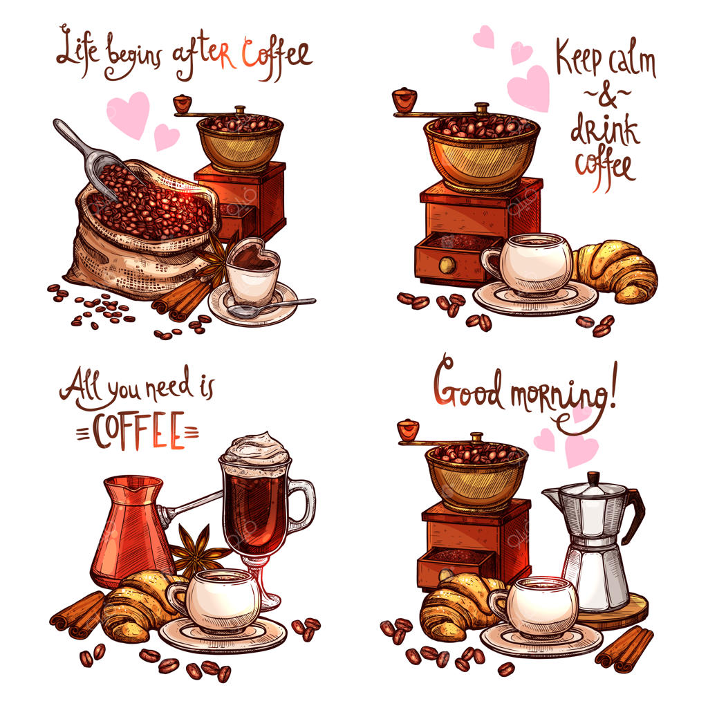 مجموعه قهوه بر روی زمینه سفید