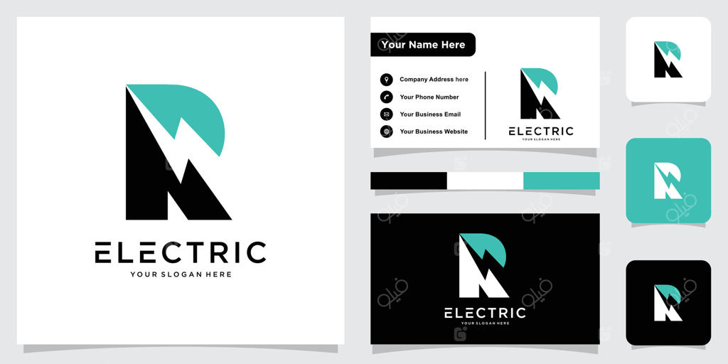 لوگوی برق با حرف R، طراحی خلاقانه لوگوی برق حرف R، لوگوی R، تصویرسازی.