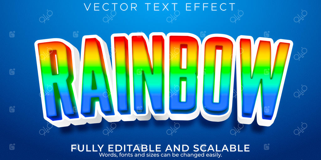 افکت متن رنگین‌کمانی قابل ویرایش با استایل کارتونی و رنگارنگ