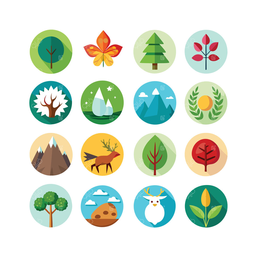 تصویرسازی مجموعه آیکون‌های طبیعت