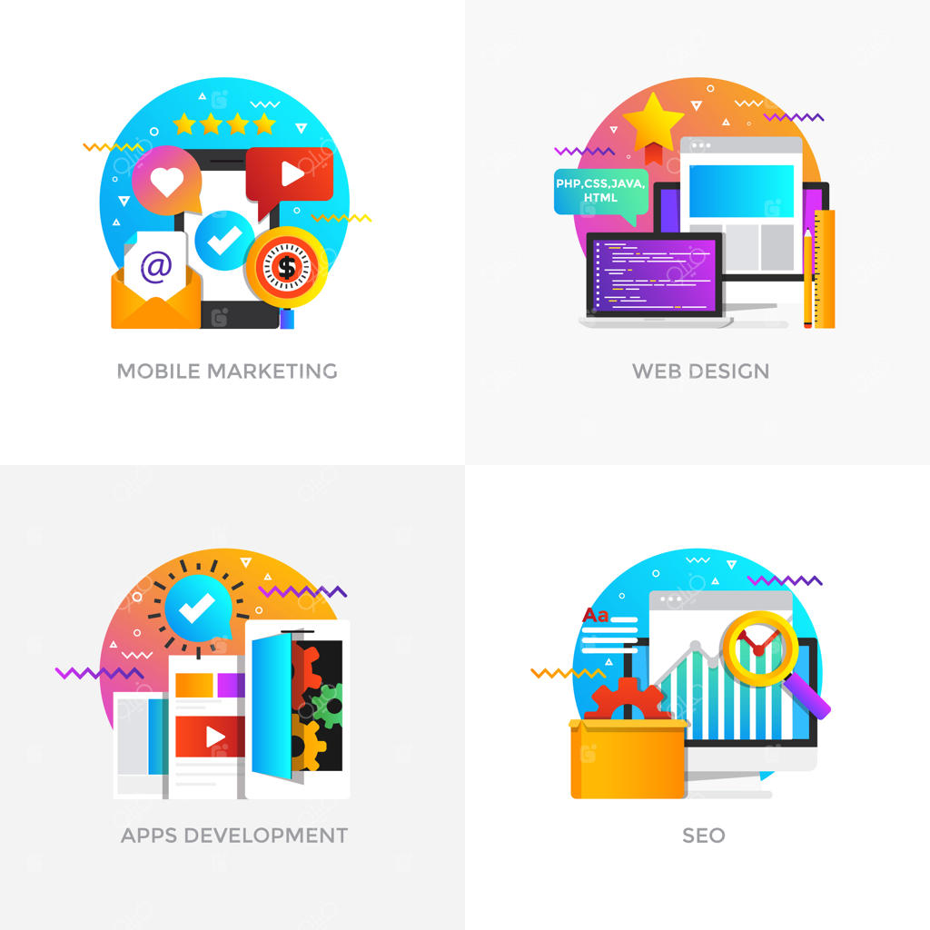 نمادهای مفهومی طراحی شده به سبک مدرن برای بازاریابی موبایل