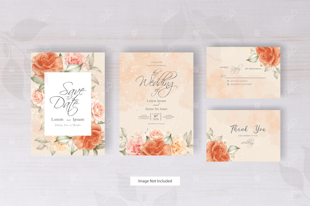 قالب کارت دعوت عروسی مینیمال و آبرنگی با طرح گل