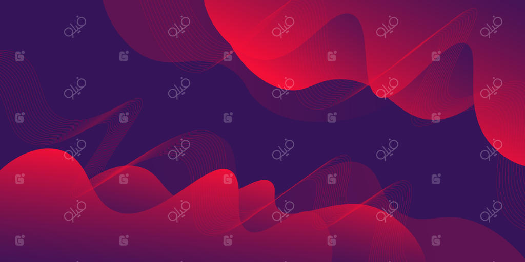 طراحی خلاقانه بنر تجاری با موج‌های قرمز روشن و اشکال و خطوط متداخل