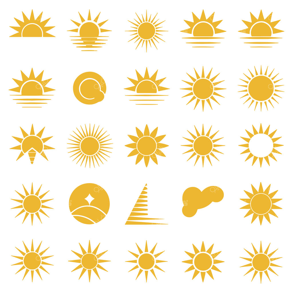 مجموعه‌ای از آیکون‌های خورشید در سبک‌های مختلف