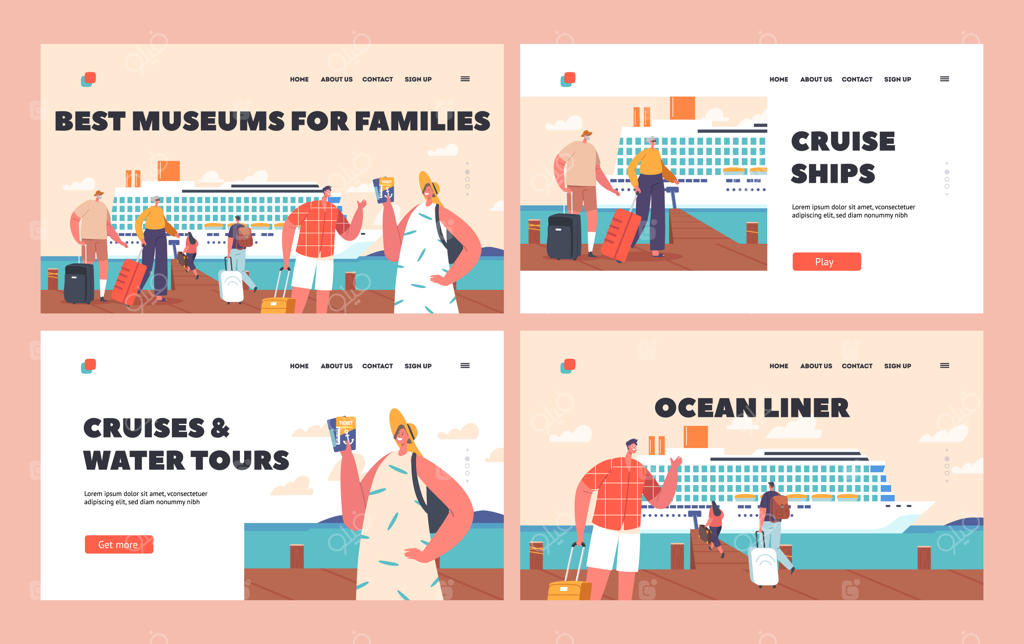 قالب صفحه فرود سفر دریایی: تعطیلات خانوادگی با کشتی مسافرتی - سوار شدن مسافران به کشتی