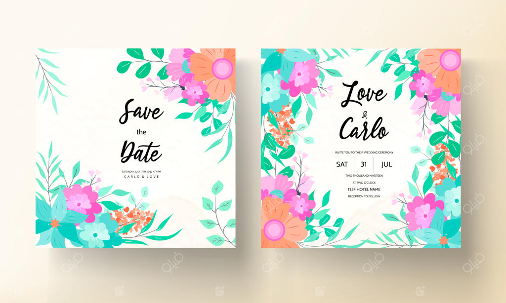 طراحی کارت دعوت عروسی با طرح گل‌های زیبا و چشم‌نواز