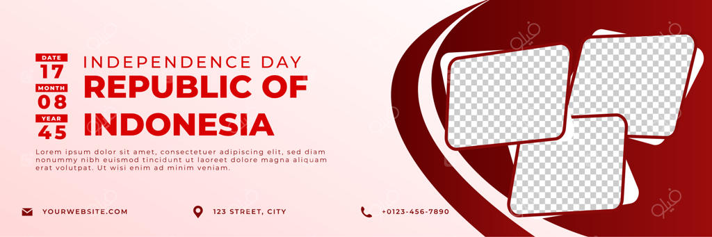 قالب بنر افقی روز استقلال اندونزی با طراحی واقع‌گرایانه و قاب عکس