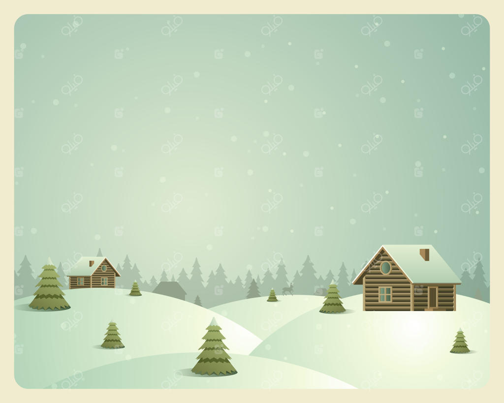 کارت تبریک قدیمی کریسمس با طرح دهکده و جنگل