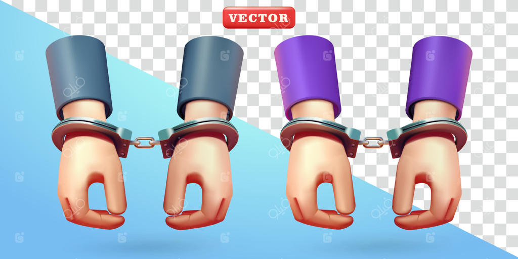 دست‌های دستبند زده، سه‌بعدی. مناسب برای قوانین و عناصر طراحی
