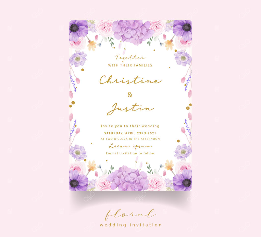 دعوتنامه عروسی با طرح گل‌های آبرنگی