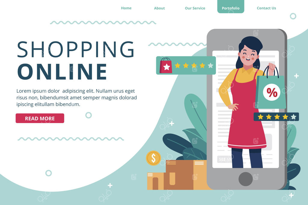 پترن صفحه فرود خرید آنلاین با طراحی تخت و کمک فروشنده