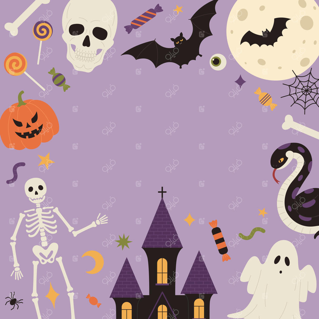 تصویرسازی جالب هالووین با نمادها و رنگ‌های ترسناک وکتور حرفه‌ای