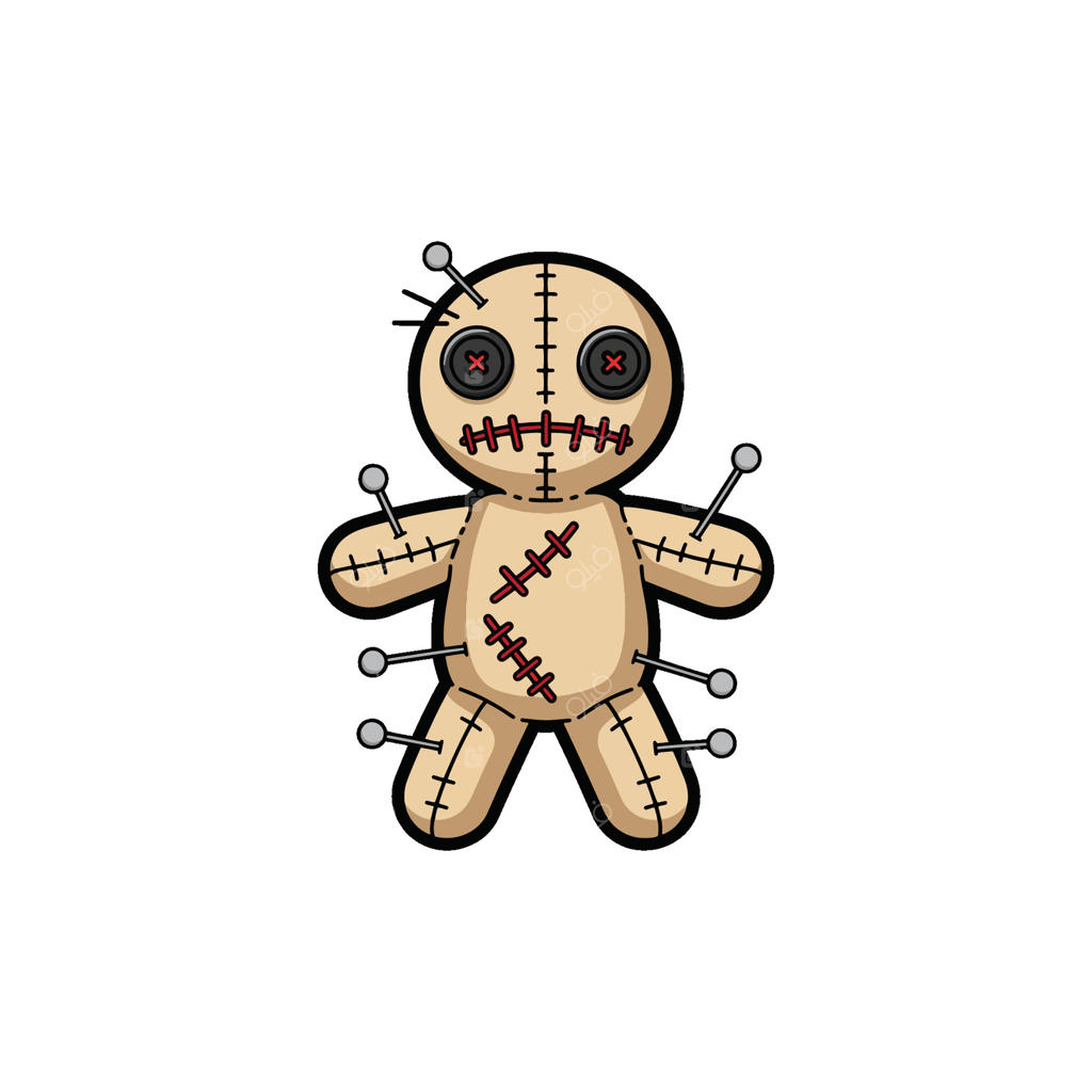 کلیپ‌آرت و تصویرسازی مرموز عروسک وودو در شب ترسناک برای تزئینات خانه ارواح و قبرستان