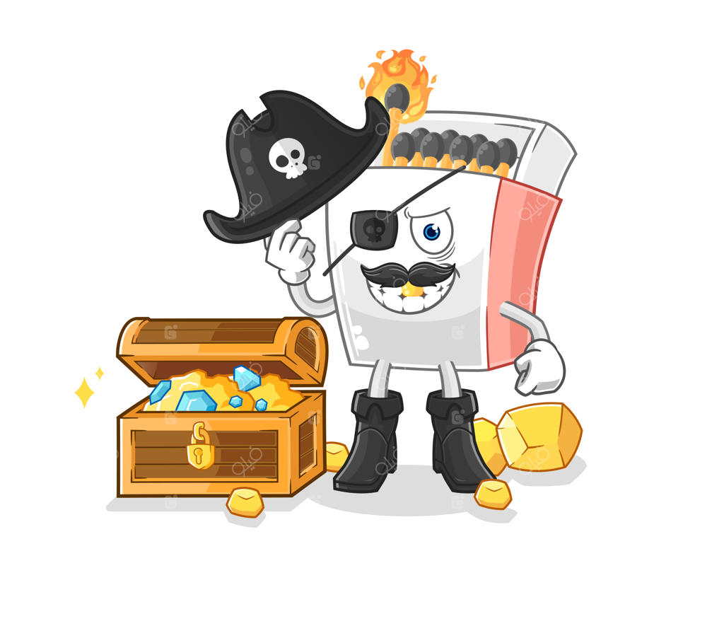 وکتور کارتونی دزد دریایی با جعبه گنج دوست داشتنی