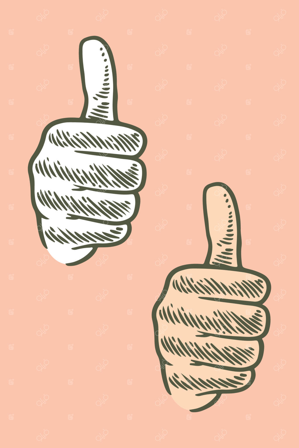 طراحی دستی و حکاکی دست با انگشت شست رو به بالا در پس‌زمینه صورتی