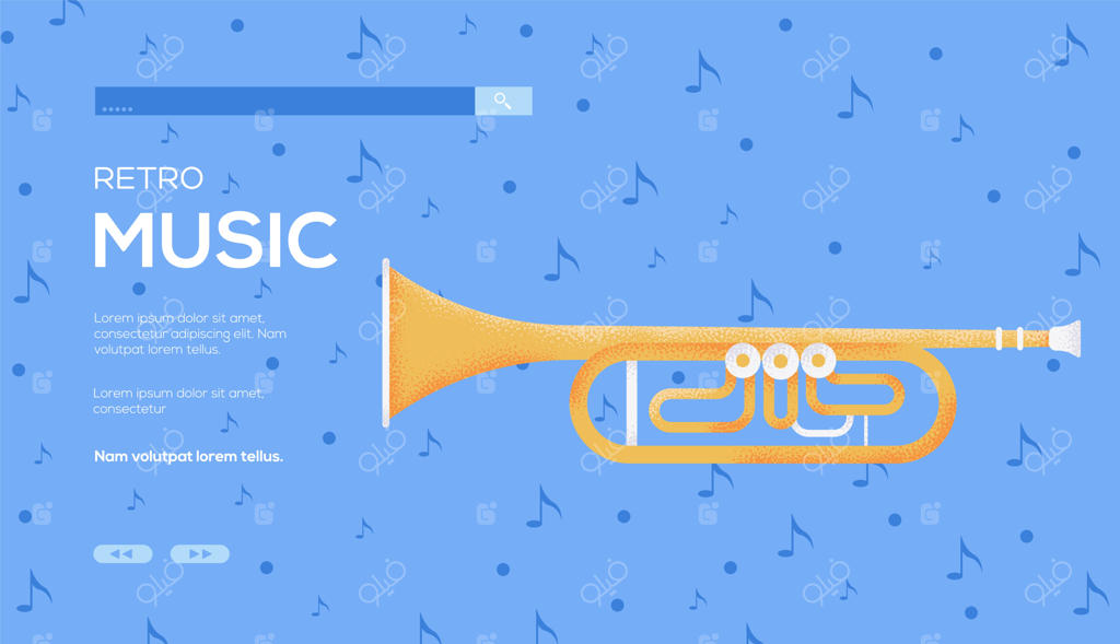 فلایر مفهومی ترومپت، بنر وب، سرصفحه رابط کاربری، ورود به سایت.