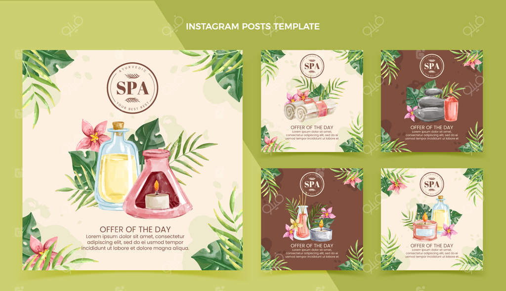 مجموعه پست اینستاگرامی اسپا با طرح‌های آبرنگی