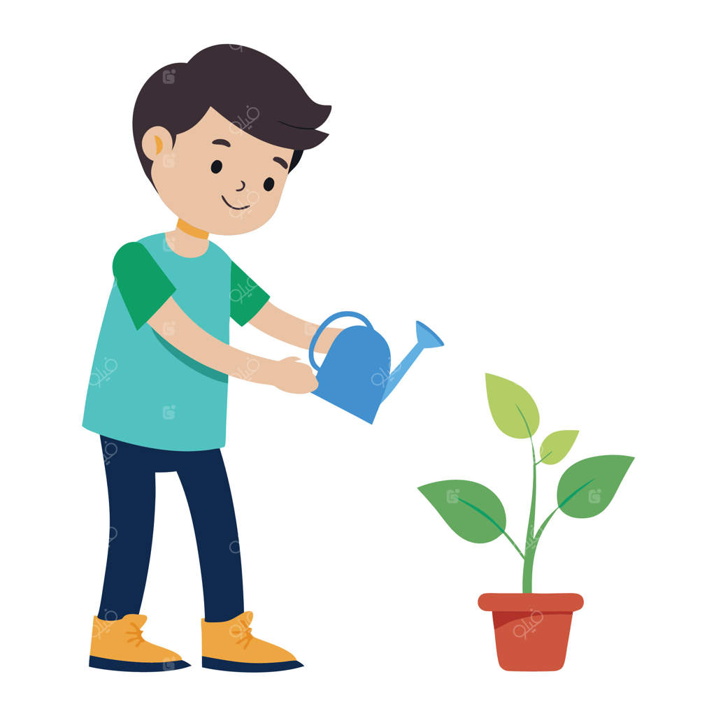 باغبان جوان گیاهی را آبیاری می‌کند